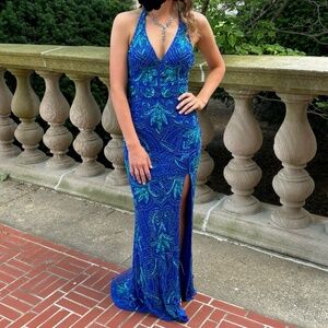 ASHLEYlauren blue sequin beaded prom dress Size 0